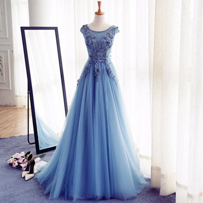 Elegant Illusion Sleeveless Lace Appliques Custom Made A-line Lace-up Prom Dresses_4