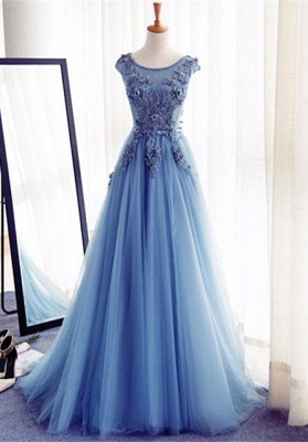 Elegant Illusion Sleeveless Lace Appliques Custom Made A-line Lace-up Prom Dresses_1