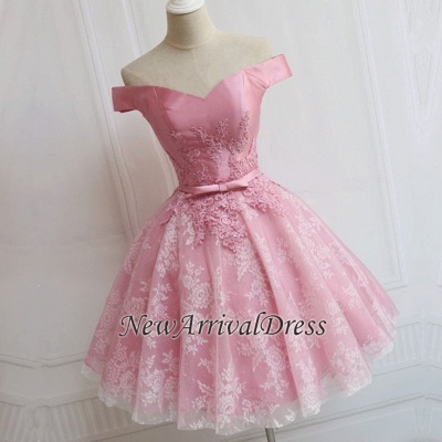 Off The Shoulder Custom Made A-line Appliques Bowknot Pink Elegant Sexy Short Homecoming Dresses_1