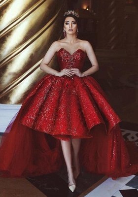 Glamorous Tulle Hi-Lo Prom Gowns | 2021 Sequins Sweetheart Tulle Evening Party Gowns_1