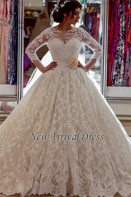 Vintage Lace Ball Gown Wedding Dresses with Sleeves Online_2