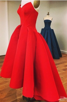 Sexy Red Sweetheart Hi-Lo Satin Simple Design Elegant Prom Dress_1