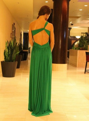 Ruched Chiffon Green One-shoulder Prom Dresses Formal Long Evening Gowns_3