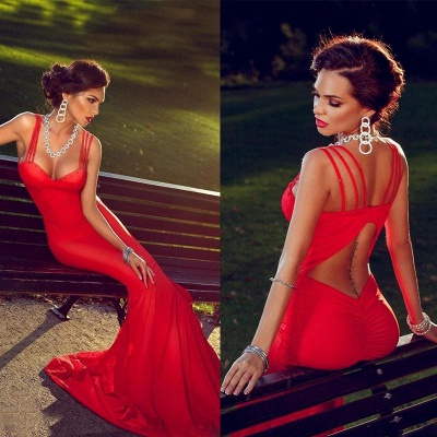 Sexy Red Mermaid StrapsProm Dress Sweep Train Sleevless Sweetheart_3