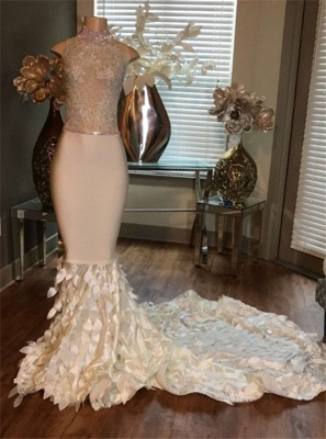 Sleeveless Appliques Mermaid Sleeveless Prom Dresses | High Neck  Formal Dresses with Ruffles_3