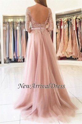 Elegant Split Half-Sleeve Lace Long Evening Dress_1