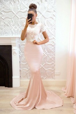Gorgeous Short-SleeveProm Dress | Lace Mermaid Bridesmaid Dress_1