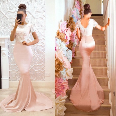 Gorgeous Short-SleeveProm Dress | Lace Mermaid Bridesmaid Dress_5
