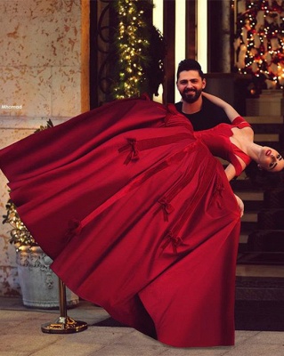 Ball Gown Wedding Dress  Off The Shoulder Burgundy with Bowknots Floor Length Bridal Gowns_3