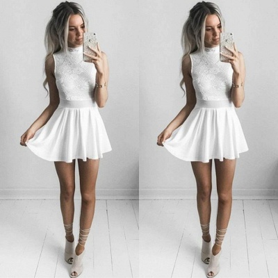 Vestido de fiesta corto de encaje blanco | Mini vestido de fiesta sin mangas_3