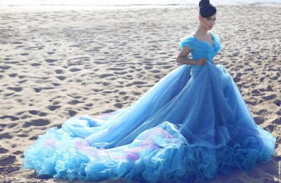 Glamorous Princess Wedding Dresses Sexy Off The Shoulder Blue Chapel Train Party Gowns_3