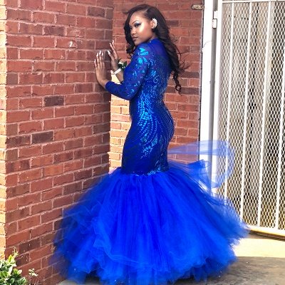 Royal-Blue Mermaid Prom Dress | Long Sleeve Sequins Party Gowns BK0_3