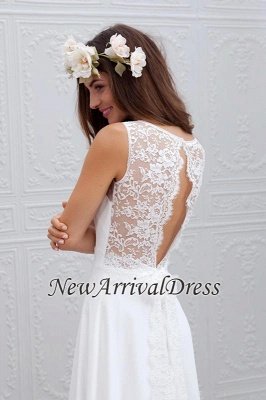 Sleeveless V-Neck Bowknot Chiffon Lace Appliques Simple Summer Beach Wedding Dresses_1