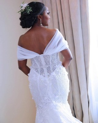 Elegantes vestidos de novia de sirena con hombros descubiertos y recién llegados | Vestidos de novia baratos en línea_3