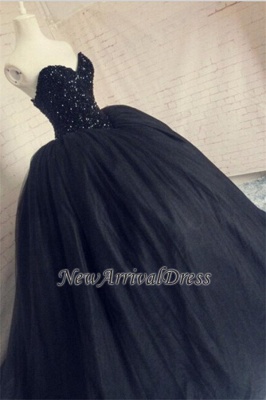 Tulle Sparkly Beaded Puffy Corset Sequins Black Amazing Sweetheart Prom Dresses_1