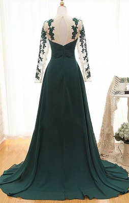 Dark Green Long Sleeve Formal Dresses for Women | Appliques Chiffon Evening Gowns_2