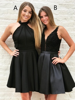 La plus récente robe de retour courte sans manches A-line noire | Deux styles A, B_2
