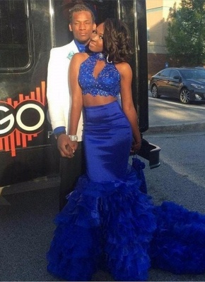 Newest Royal Blue Mermaid Two Piece Prom Dress | Ruffles Prom Dress_1