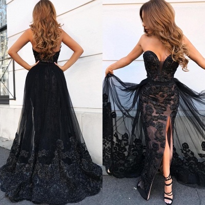 Sexy Black Sweetheart Prom Dresses Lace | Beaded Side Slit Overskirt  Formal Dress Long_3