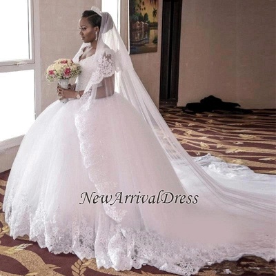 Cap Sleeve Tulle  Online Long Gorgeous New Arrival Lace Appliques Elegant Ball Gown Wedding Dresses_1