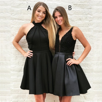 Más nuevo vestido de fiesta corto sin mangas negro de una línea | Dos estilos A, B_4