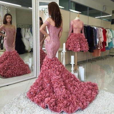 Gorgeous Pink Mermaid Ruffles Off-the-shoulder Prom Dress_3