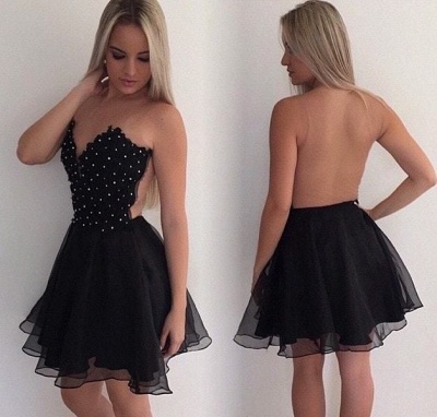 Delicate Black Backless Beads Short Homecoming Dress |Mini Cocktail Dress_4