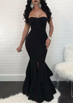 Sexy Black Mermaid Evening Dress |Ruffles Prom Dress With Slit_1