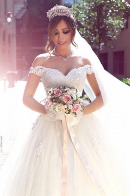 Appliques New Arrival Lace Puffy Tulle Popular Off The Shoulder Elegant Wedding Dresses_3