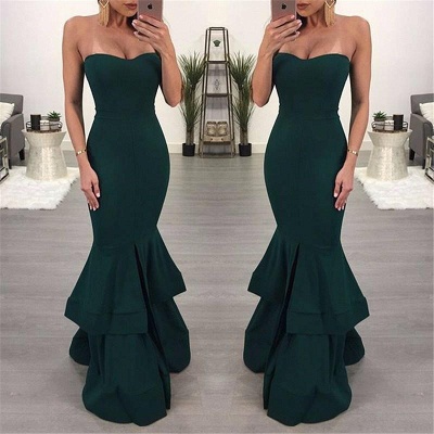 Sexy schwarzes Meerjungfrau-Abendkleid |Rüschen-Abschlussballkleid mit Schlitz_4