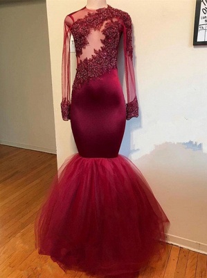 Glamorous Long Sleeves Mermaid Prom Dresses | Jewel Lace Appliques Beading Evening Dresses_1