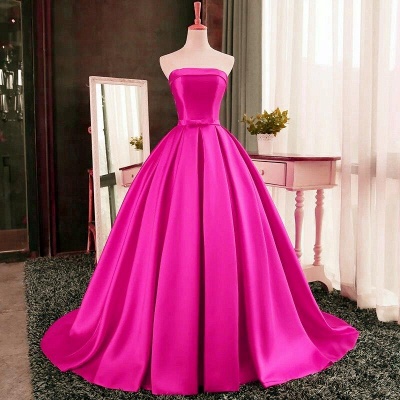 Strapless Red Bows-Sashes Puffy Simple Long Prom Dresses  BA8232_3