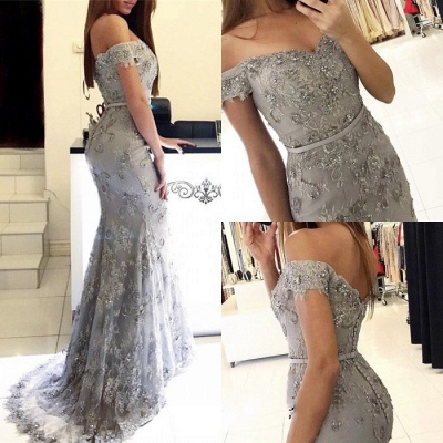 Mermaid Off-the-Shoulder Prom Dresses | Sweetheart Long Silver Evening Gowns_3