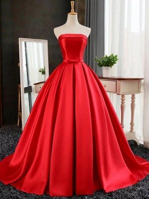 Strapless Red Bows-Sashes Puffy Simple Long Prom Dresses  BA8232_2