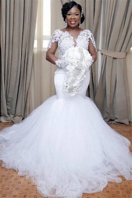 Sexy Mermaid Tulle Wedding Dresses | Long Sleeve Bridal Gowns  Online_1