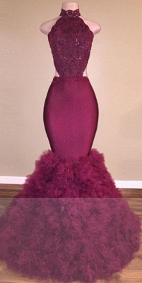 Glamorous Open Back Mermaid Formal Dresses | Lace Burgundy Prom Dresses_4