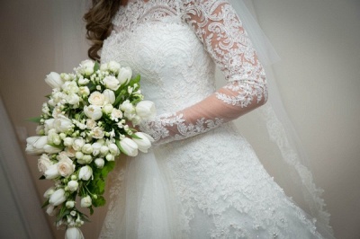 Custom Made Wedding Dress  Long Sleeve Sweep Train New Arrival Back Elegant Lace Appliques Wedding Dress_4