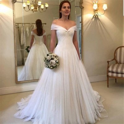 Simple A-Line Off Shoulder Wedding Dresses | 2021 Tulle Elegant Bridal Gowns BC1556_3
