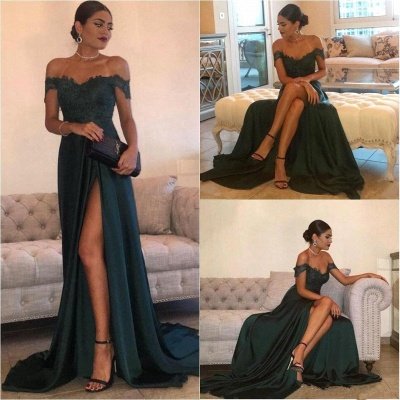 Long Lace Off-the-Shoulder Floor-Length Split Elegant Evening Dress_4