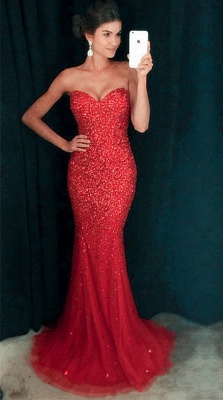 Sweetheart Sequins Long Mermaid Sparkly Crystals Prom Dress_2