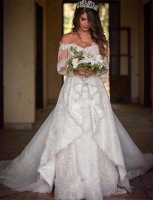 Elegant Long Sleeve  Online Lace Appliques Beautiful Princess Off The Shoulder Wedding Dresses_2