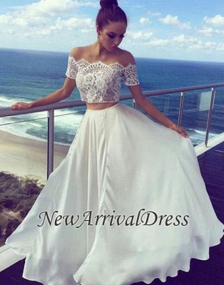 Long Lace Off-the-shoulder White Two-pieces Evening Dress_1