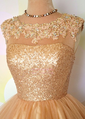 Gold Pailletten Applikationen Shiny Puffy Sexy Short Homecoming Kleider_4