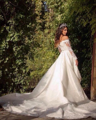 Elegant Long Sleeve  Online Lace Appliques Beautiful Princess Off The Shoulder Wedding Dresses_5