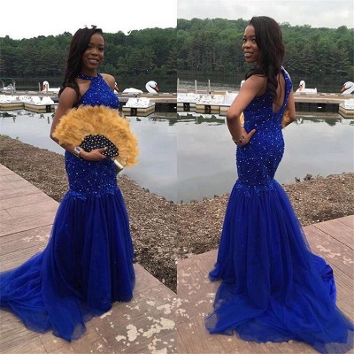 Gorgeous Royal Blue Mermaid Beads Halter Sleeveless Prom Dress | Prom Dress Online_3