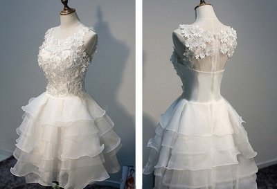 Sleeveless Lace Layers Hot Lace Appliques Organza White Sexy Short Homecoming Dresses_3