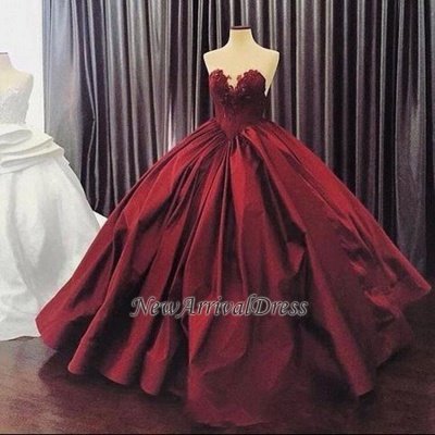 Elegant Sweetheart Ball Gown Evening Dress | Sleeveless Appliques Burgundy Prom Dresses_1
