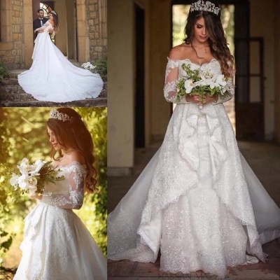 Elegant Long Sleeve  Online Lace Appliques Beautiful Princess Off The Shoulder Wedding Dresses_3