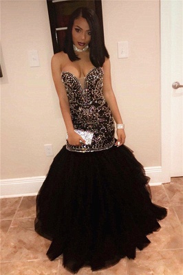 Long Sweetheart Beads Prom Dresses | Mermaid Black Sequins  Formal Gowns FB0275_4