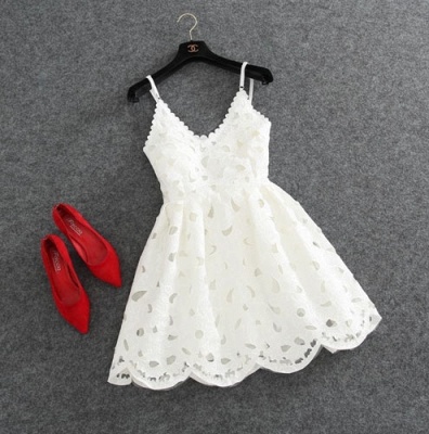 White Spaghetti Straps Cute Lace Mini Sexy Short Homecoming Dresses_3